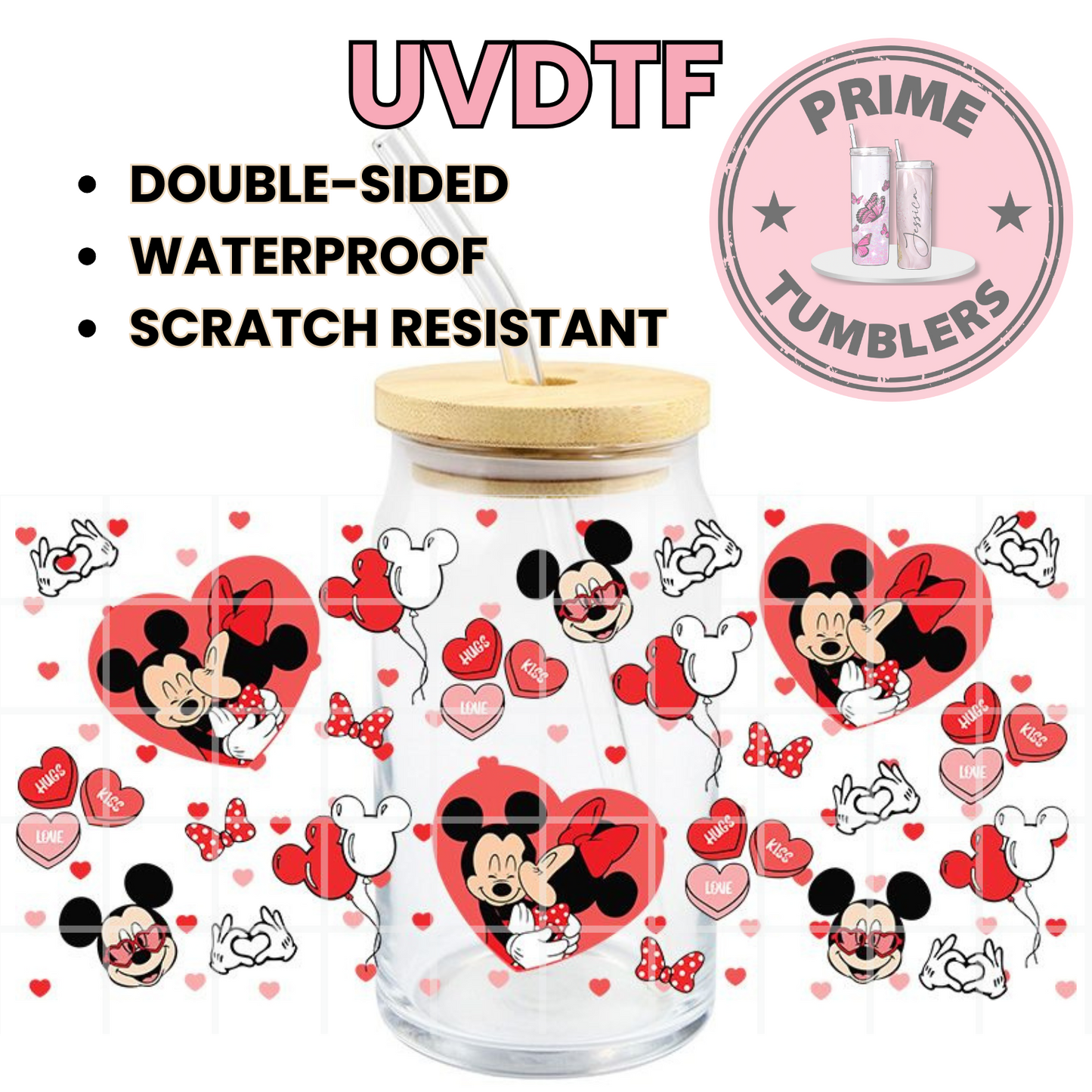 DISNEY Mickey and Minnie Mouse Couple LOVE 16oz UVDTF cup wrap, ready to apply STICKERS