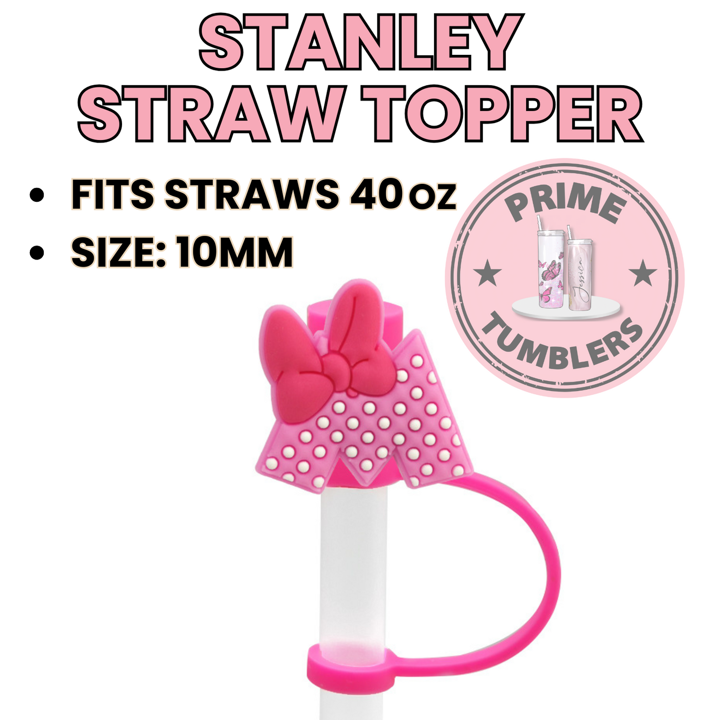 Minnie Mouse M pink 40oz Straw Toppers
