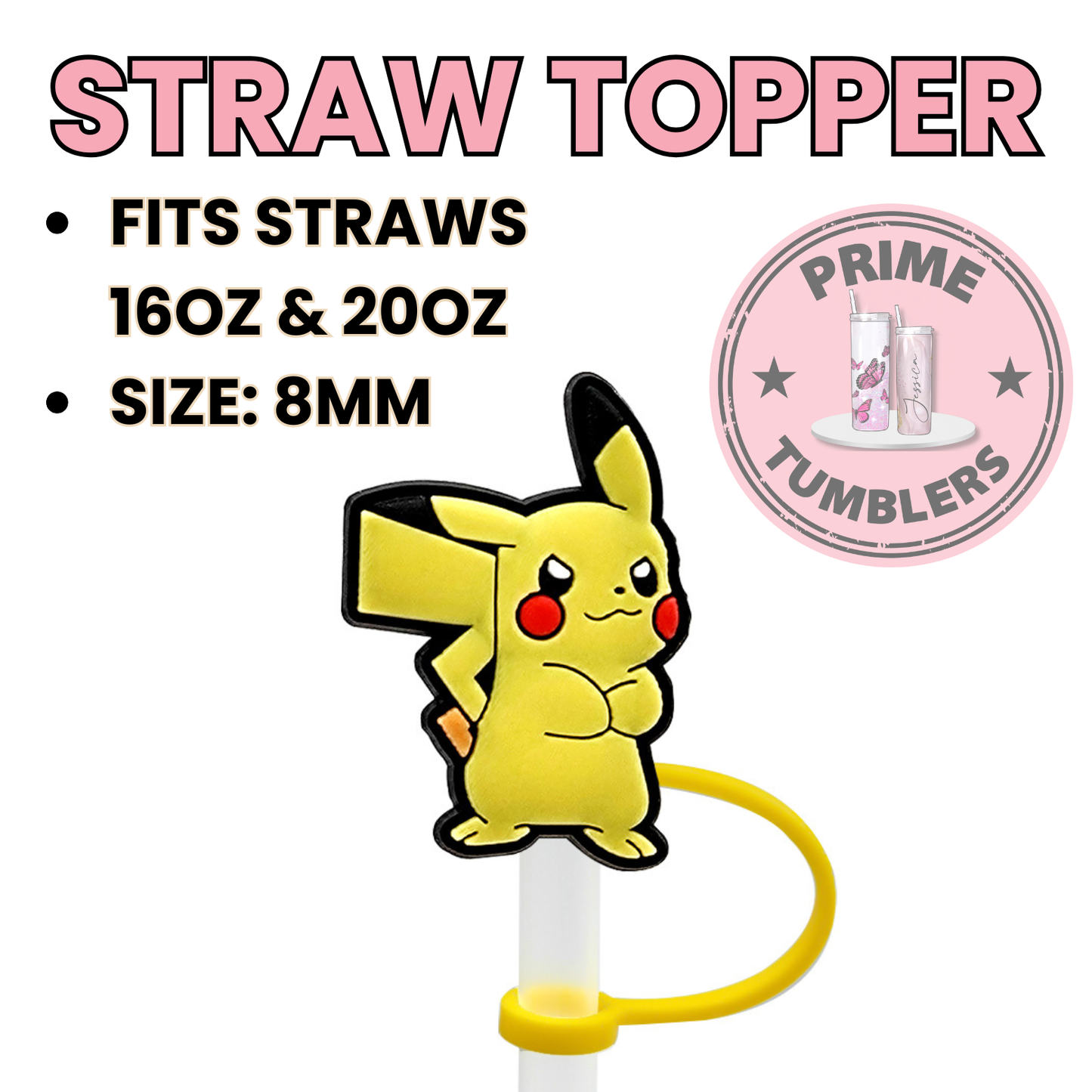 Pikachu yellow Regular size 8MM Straw Topper