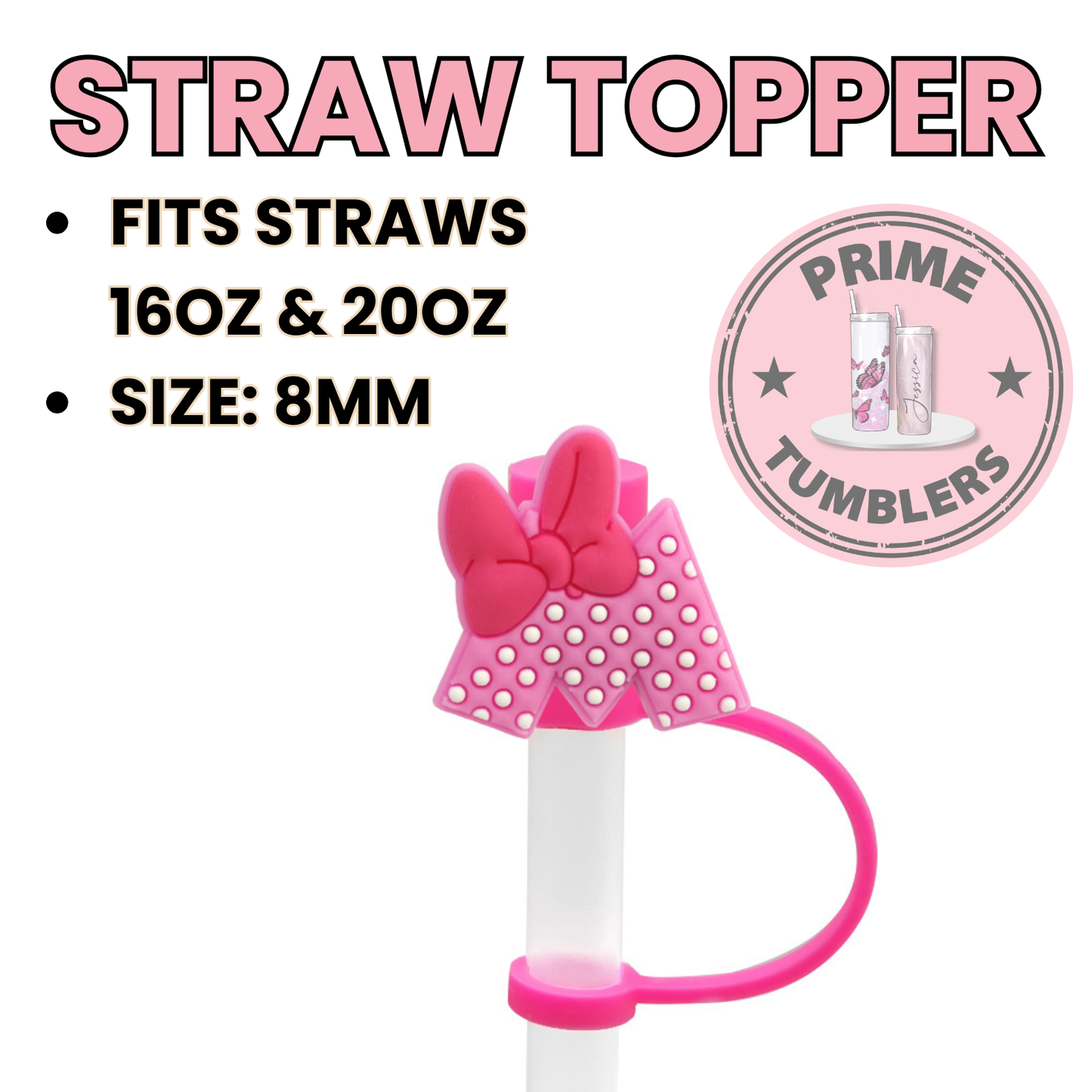 Minnie Mouse pink BOW Regular size 8MM Straw Topper