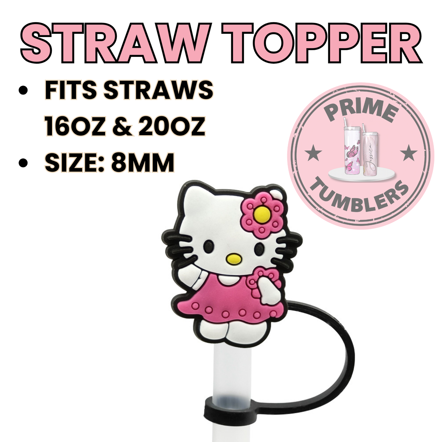 Hello Kitty Pink dress Regular size 8MM Straw Topper