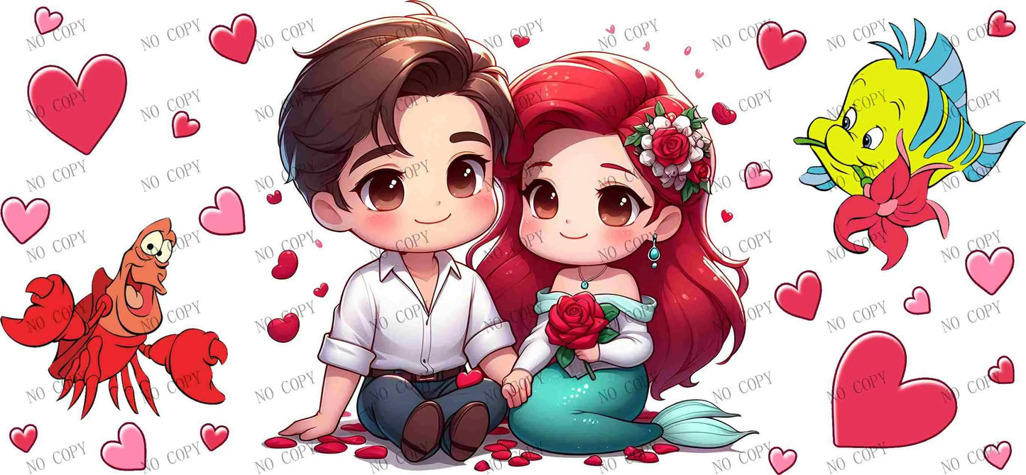Disney's The Little Mermaid movie 16oz glass can UVDTF cup wrap, ready to apply STICKERS decals Ariel and Prince Eric, along with their friends Flounder and Sebastian KAWAII