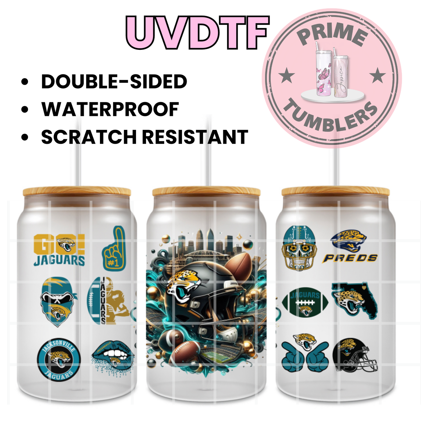 Jacksonville JAGUARS 16oz UVDTF cup wrap, ready to apply STICKERS Football sport