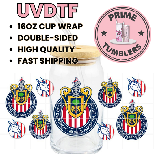 Chivas Mexico soccer team Ready-to-press UVDTF Transfers, Cup wrap decals, Tumbler prints, 16oz Libbey Glass UV STICKERS