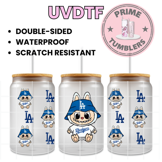 LA Dodgers Los Angeles baseball LABUBU Ready-to-press UVDTF Transfers, Cup wrap decals, Tumbler prints, 16oz Libbey Glass UV STICKERS