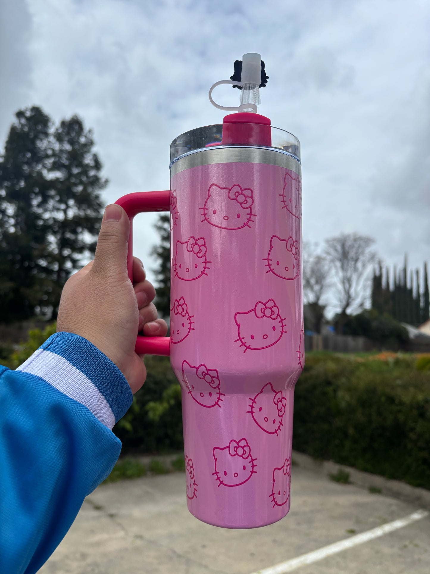 HELLO KITTY hot pink Shimmer glossy 40oz Tumbler STANLEY Dupe cup HK