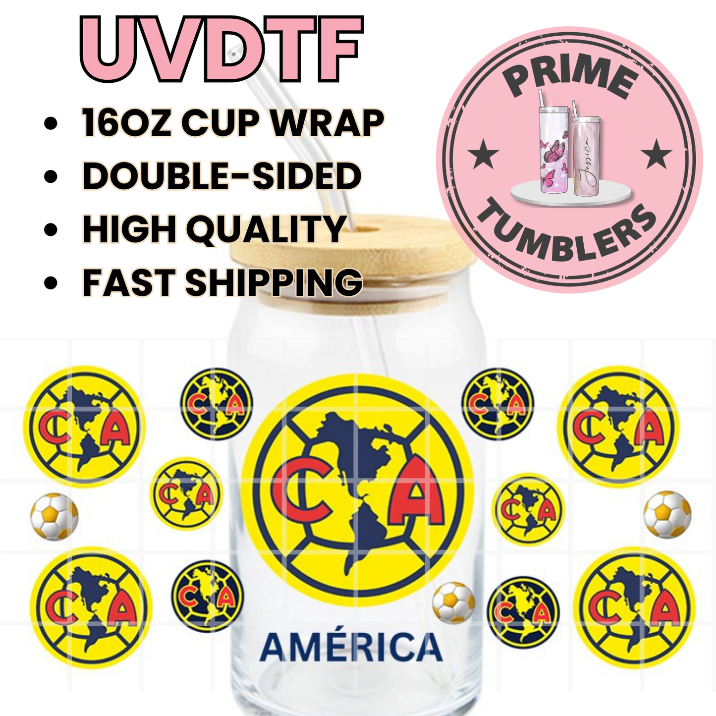 AMERICA soccer Mexico Ready-to-Press UVDTF Transfers, Cup Wrap Decals, Tumbler Prints, 16oz Libbey Glass UV STICKERS Las Aguilas