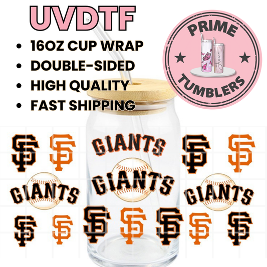 San Francisco GIANTS baseball SF Ready-to-press UVDTF Transfers, Cup wrap decals, Tumbler prints, 16oz Libbey Glass UV STICKERS