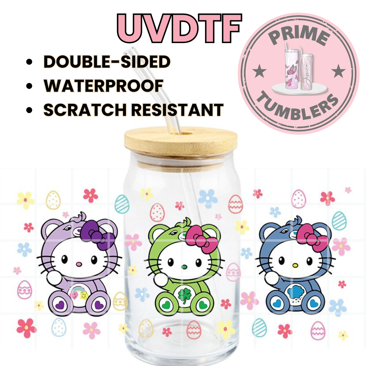 Hello Kitty Care Bears 16oz UVDTF cup wrap, ready to apply STICKERS Sanrio HK easter Kawaii Easter