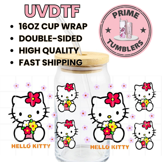HK 6 Hello Kitty Flowers orange Kawaii 16oz UVDTF cup wrap, ready to apply STICKERS