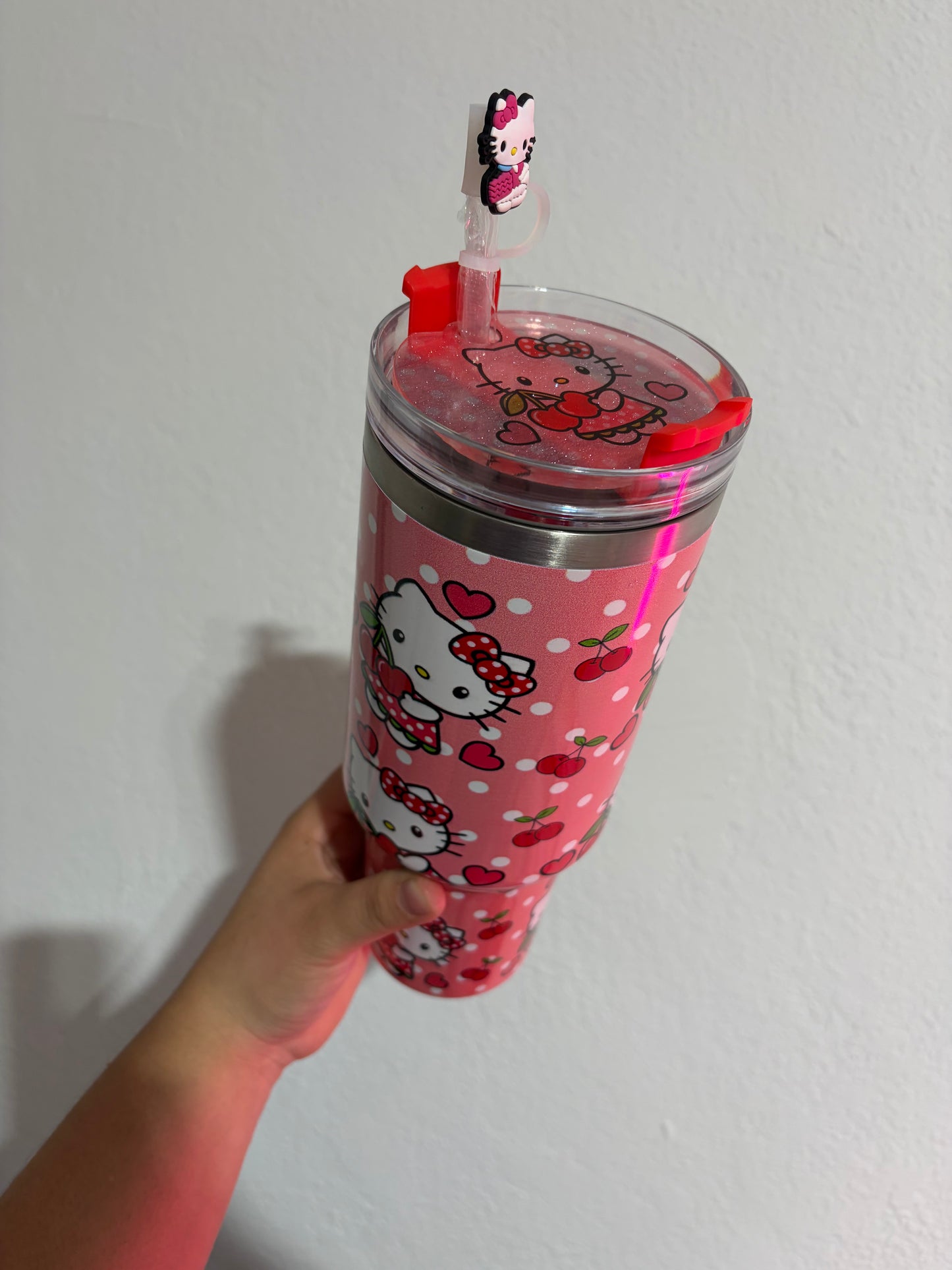 Hello Kitty CHERRY and hearts 40oz Stainless Steel Tumbler | Stanley Dupe SANRIO pink