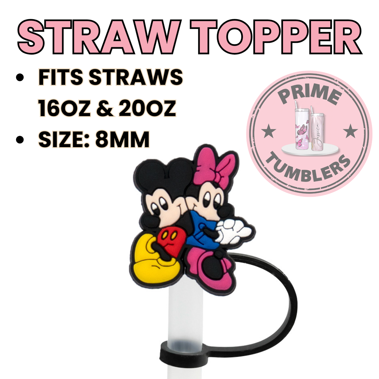 Mickey and Minnie Mouse Regular size 8MM Straw Topper