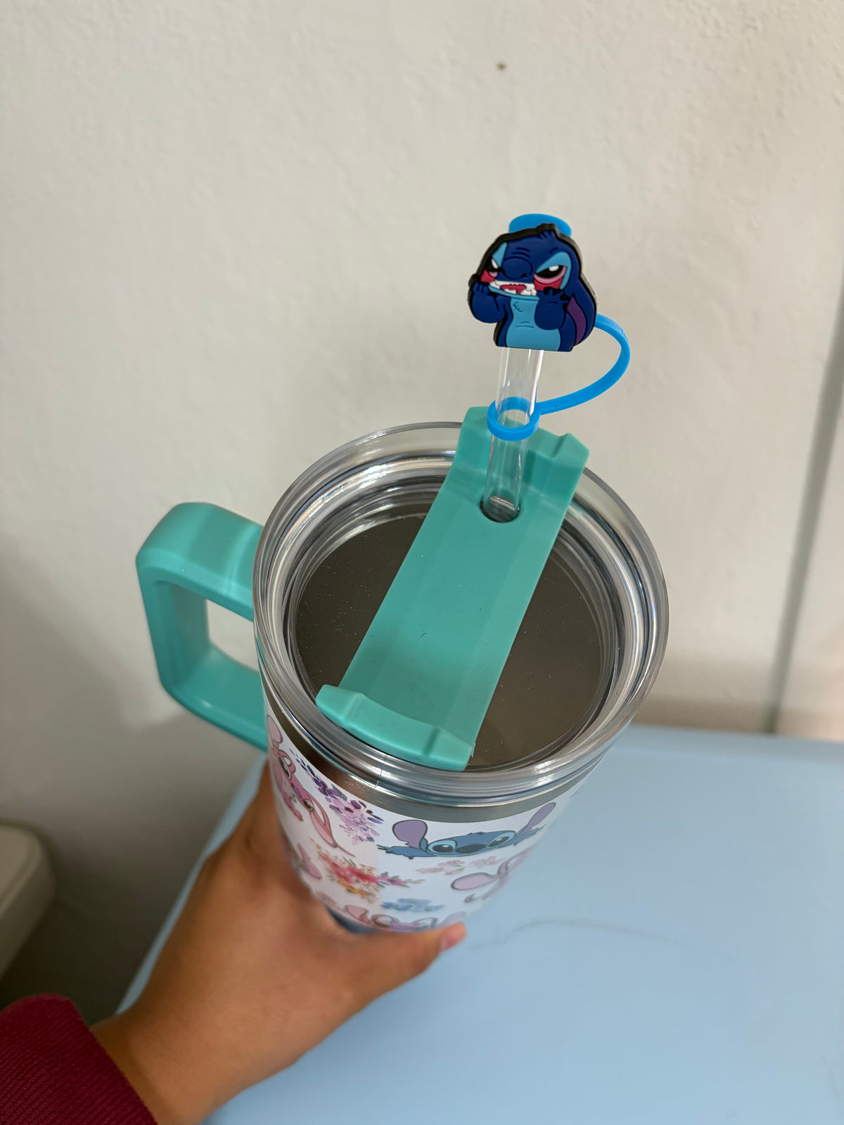Stitch and Angel pink 40oz Tumbler STANLEY Dupe cup TEAL
