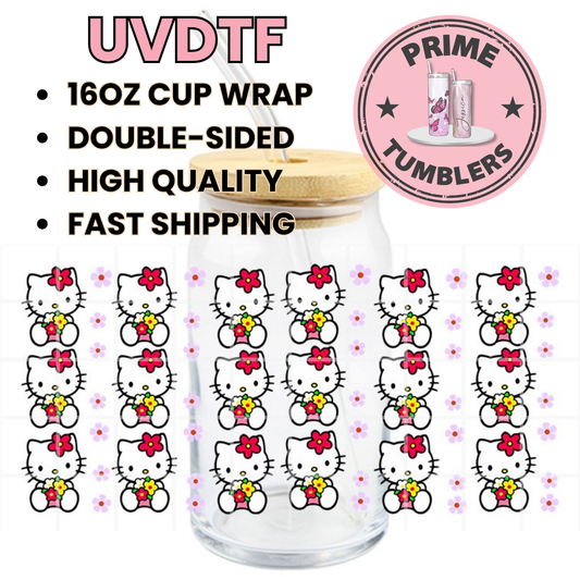 Hello Kitty small flowers 16oz UVDTF cup wrap, ready to apply STICKERS mini