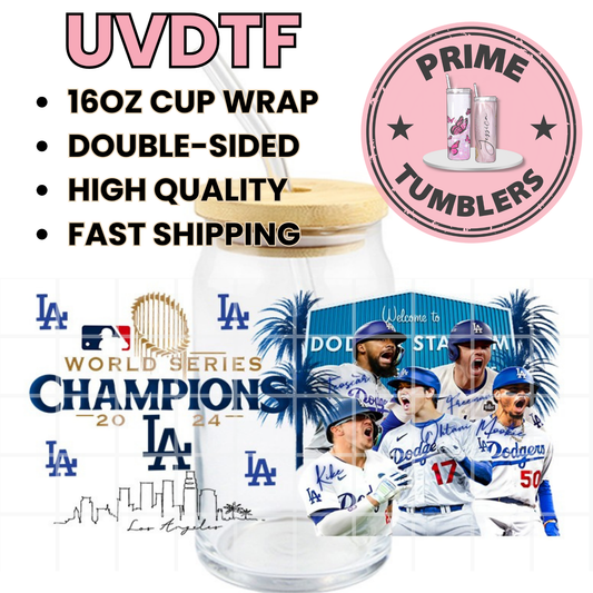 LA DODGERS Los Angeles Champions Ready-to-press UVDTF Transfers, Cup wrap decals, Tumbler prints, 16oz Libbey Glass UV STICKERS