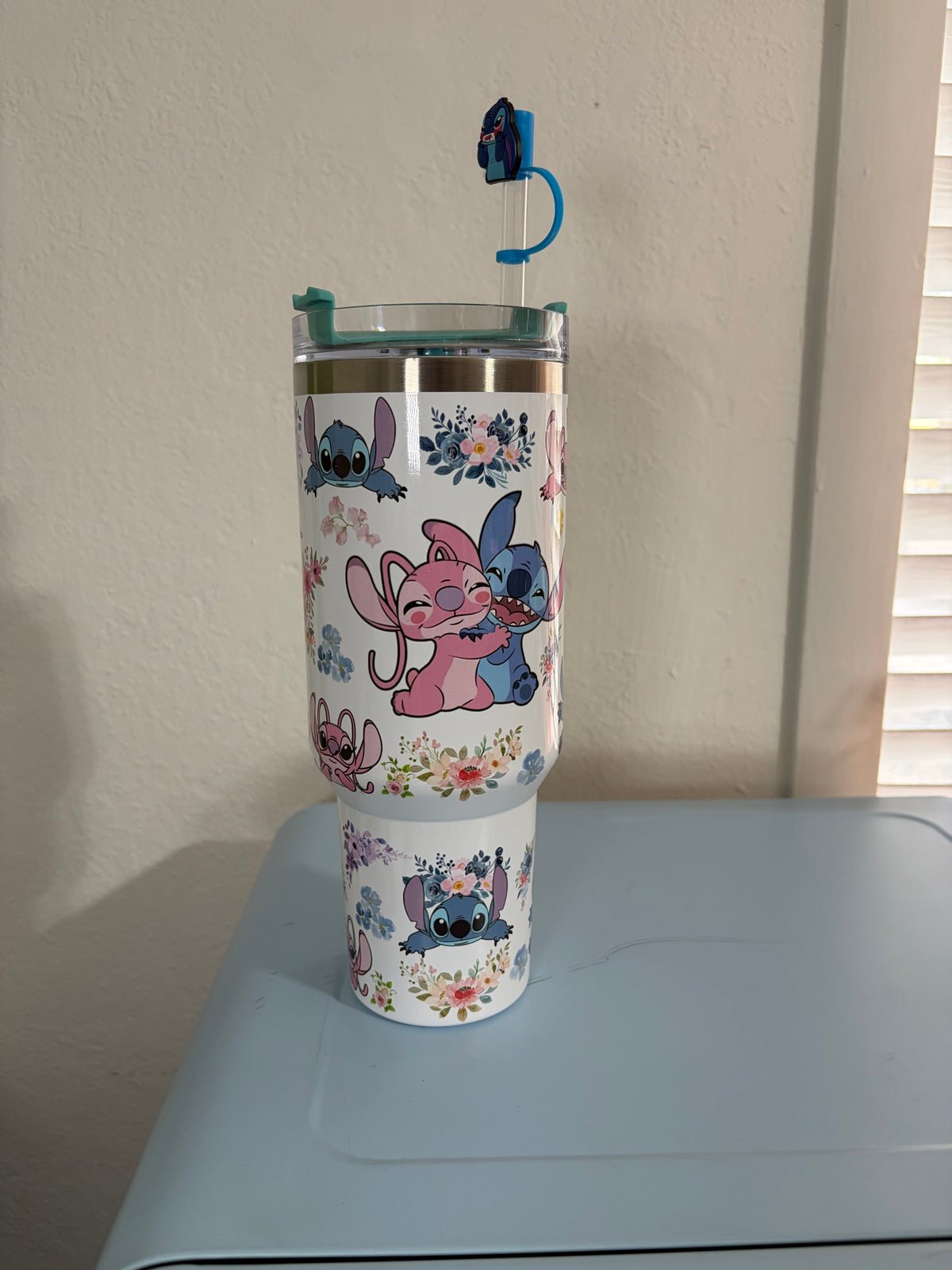 Stitch and Angel pink 40oz Tumbler STANLEY Dupe cup TEAL