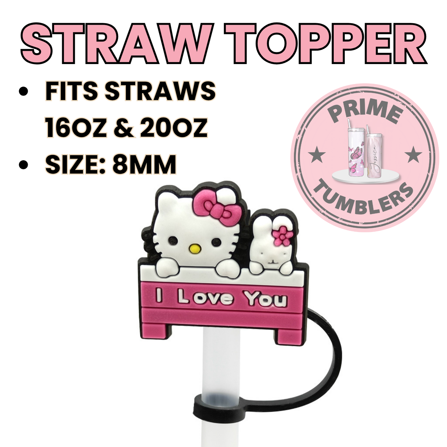Hello Kitty I love YOU Regular size 8MM Straw Topper