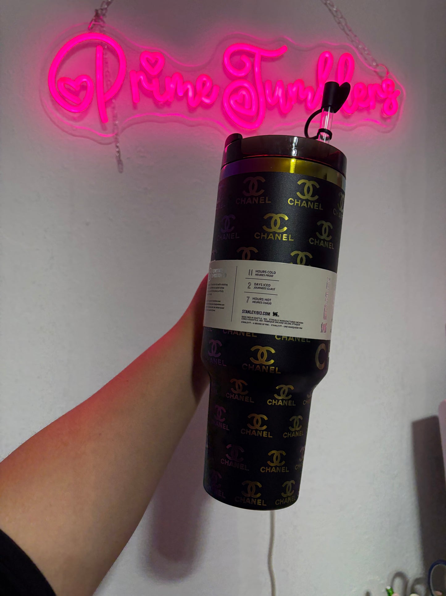 CHANEL 40oz Tumbler (STANLEY Dupe) Black Holographic