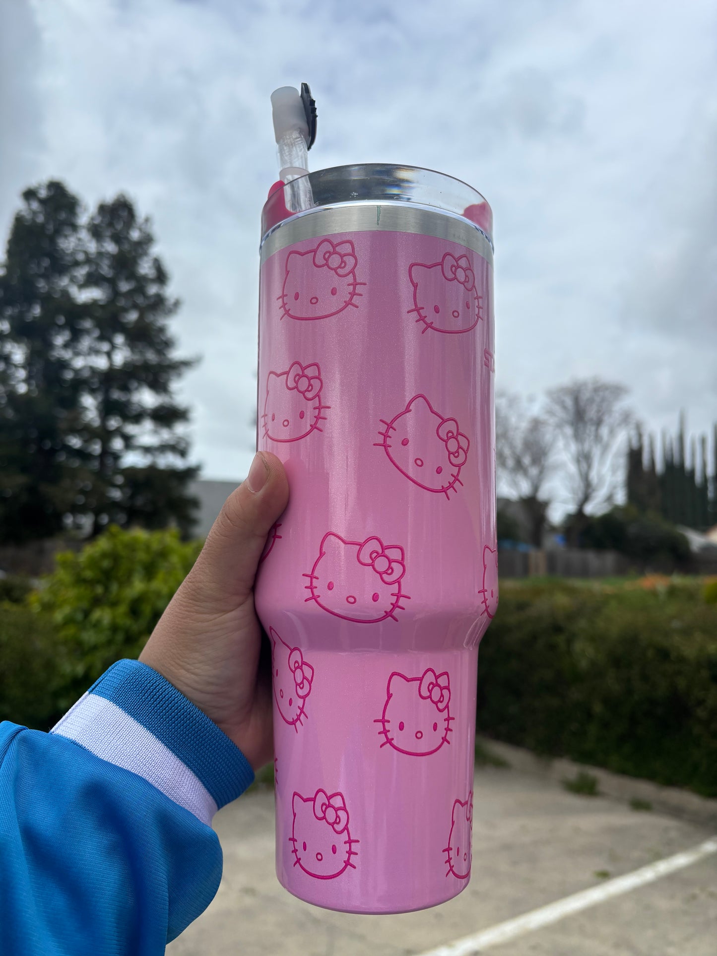 HELLO KITTY hot pink Shimmer glossy 40oz Tumbler STANLEY Dupe cup HK