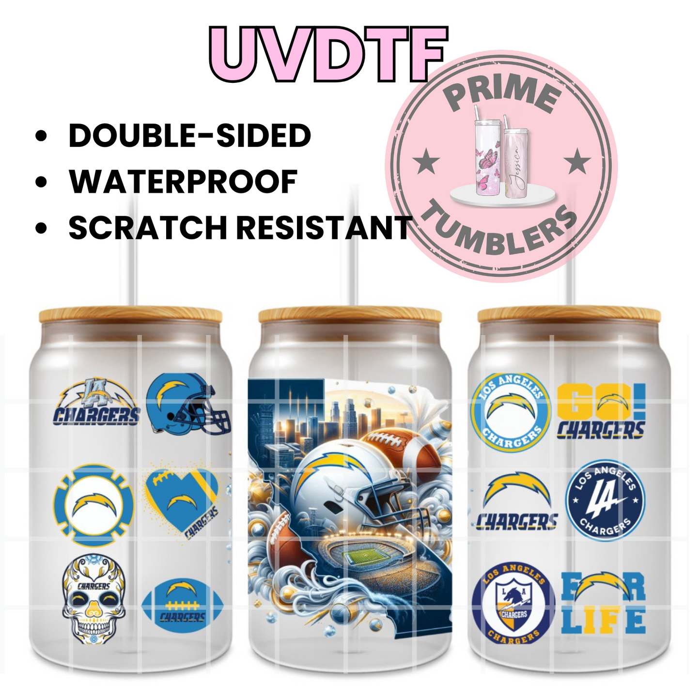 LOS ANGELES Chargers 16oz UVDTF cup wrap, ready to apply STICKERS Football sport