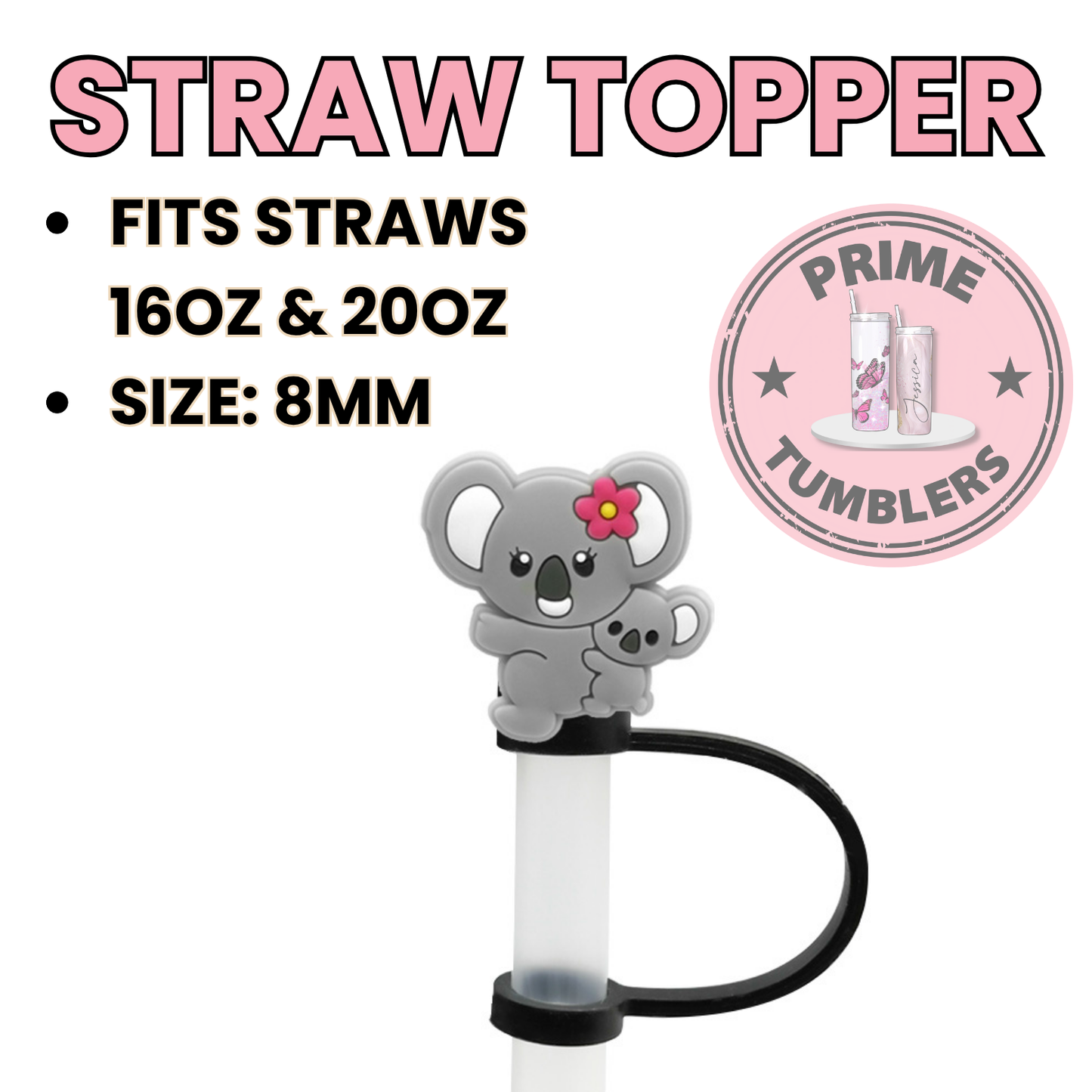 Mom and baby animal Regular size 8MM Straw Topper Koala