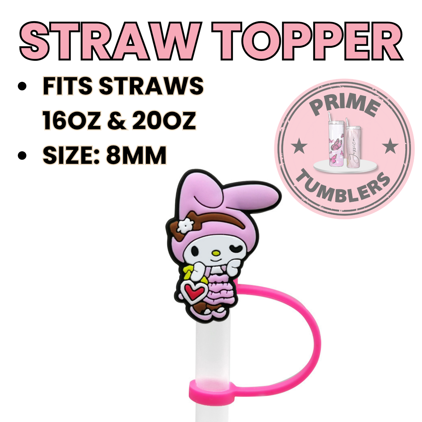 My Melody heart Regular size 8MM Straw Topper
