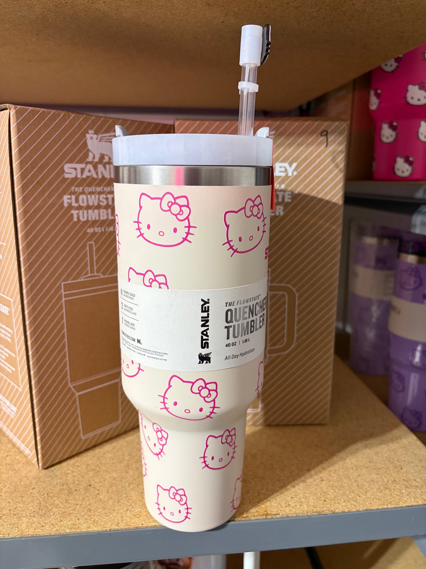 HELLO KITTY pink/peach matte 40oz Tumbler with handle STANLEY DUPE cup HK SANRIO