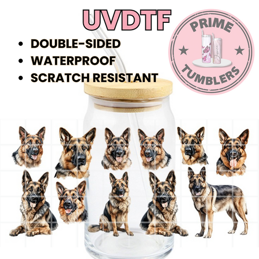 German Shepherd 16oz UVDTF cup wrap, ready to apply STICKERS dog