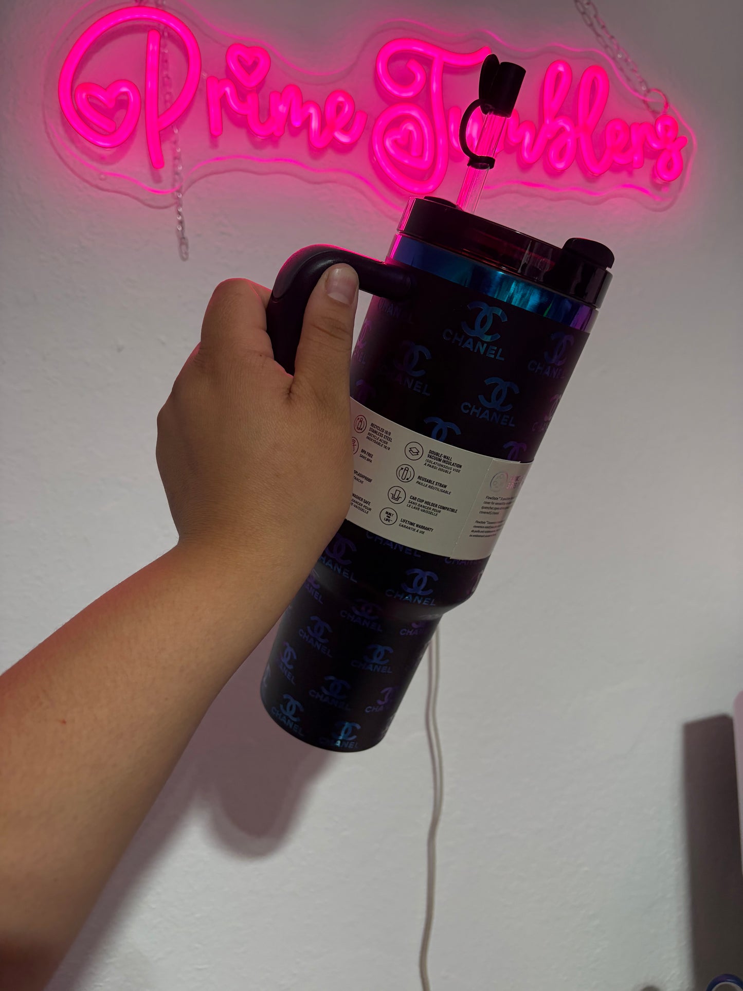 CHANEL 40oz Tumbler (STANLEY Dupe) Black Holographic