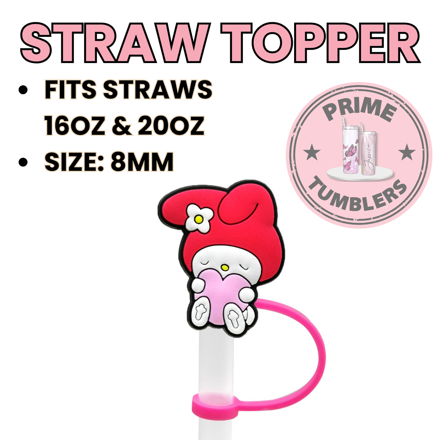 My Melody pink heart Regular size 8MM Straw Topper