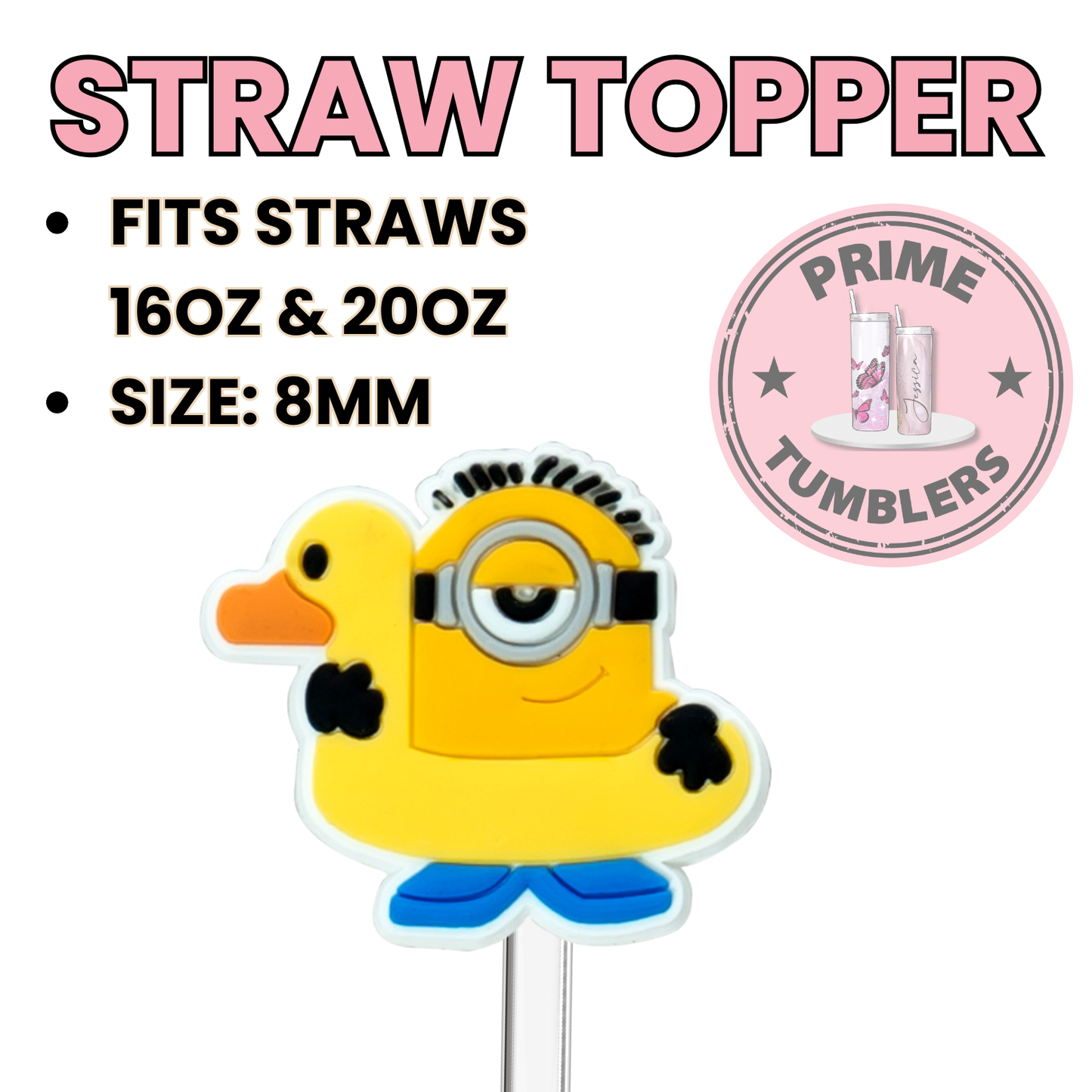 Duck Minion from Despicable me 8MM Straw Topper (Regular Size) – Silicone Straw Cover for Tumblers 16oz and 20oz black white