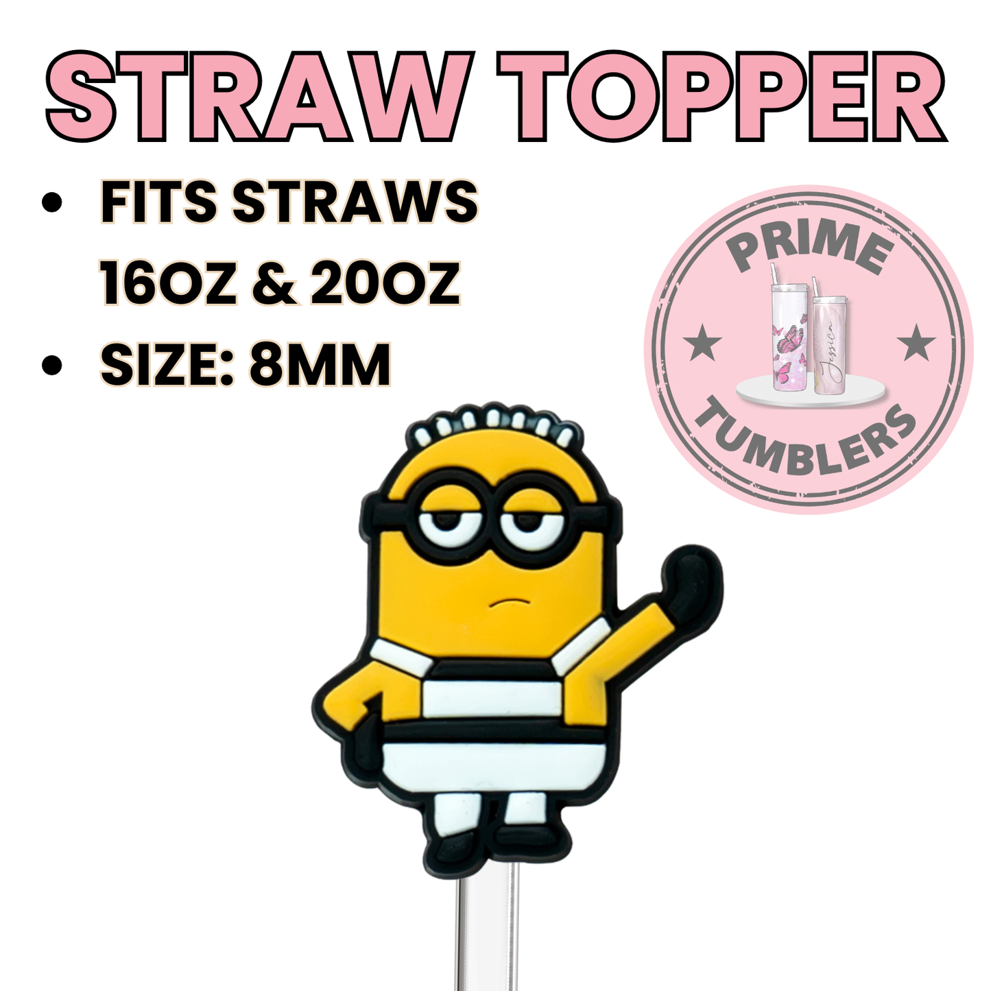 Jail Minion from Despicable me 8MM Straw Topper (Regular Size) – Silicone Straw Cover for Tumblers 16oz and 20oz black white