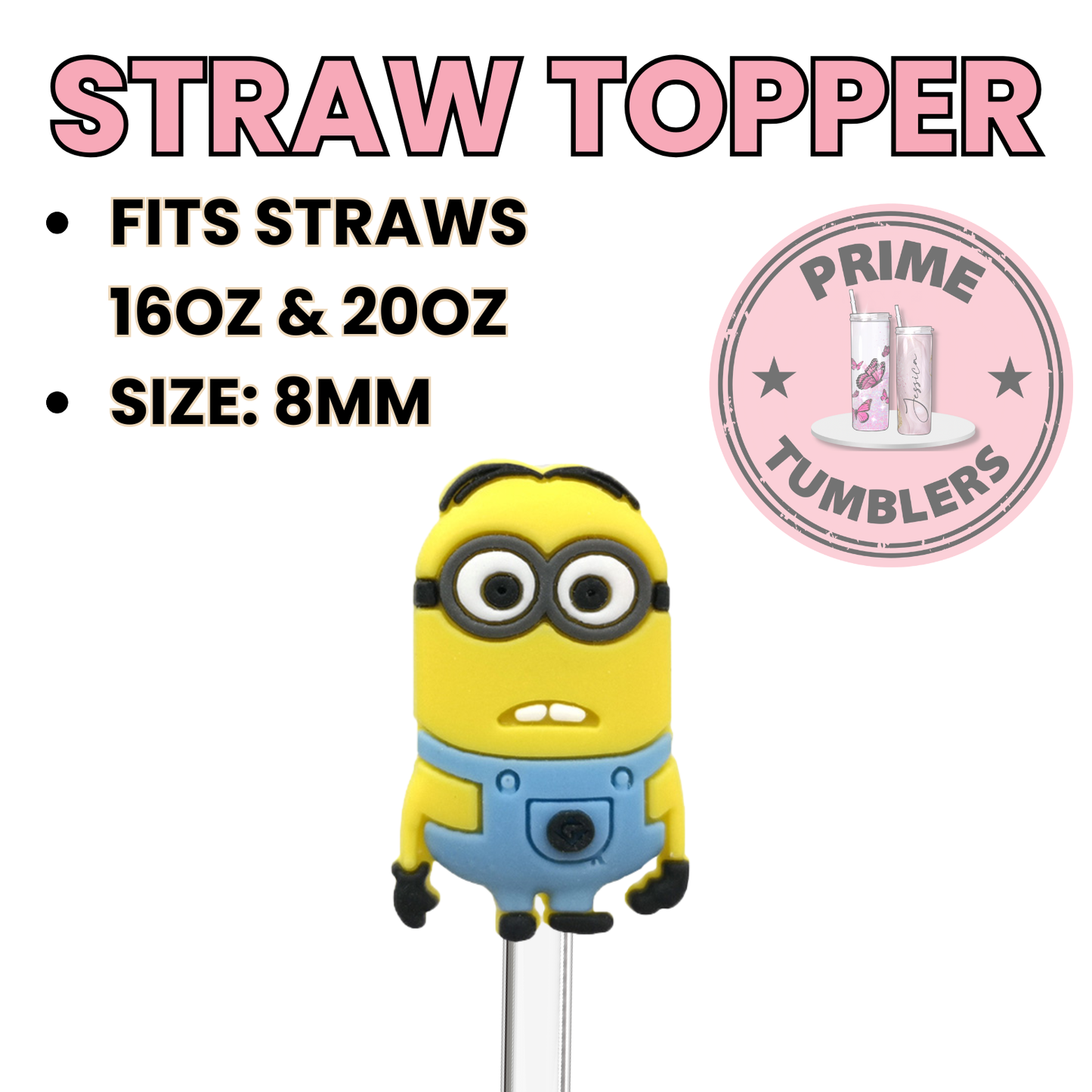 Scared Minions from Despicable me 8MM Straw Topper (Regular Size) – Silicone Straw Cover for Tumblers 16oz and 20oz blue