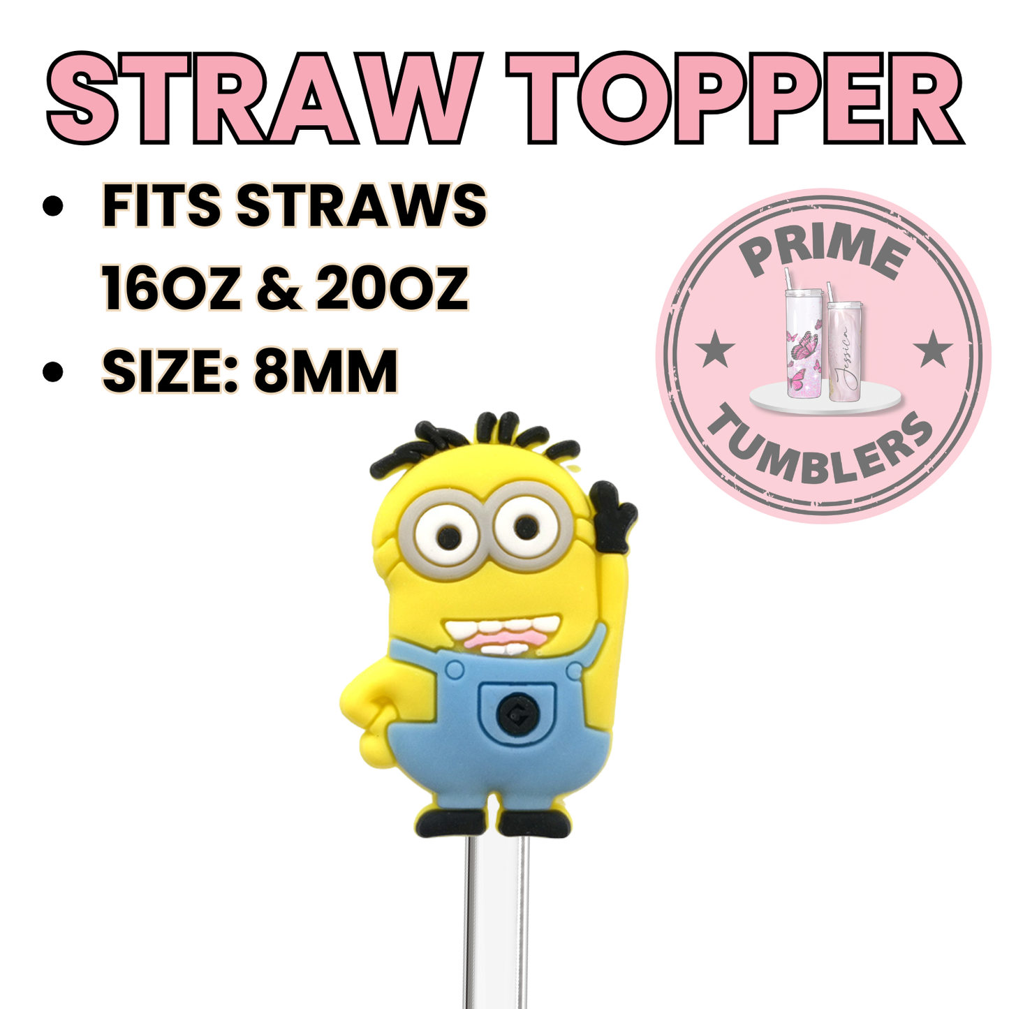 Yellow blue Minions from Despicable me 8MM Straw Topper (Regular Size) – Silicone Straw Cover for Tumblers 16oz and 20oz