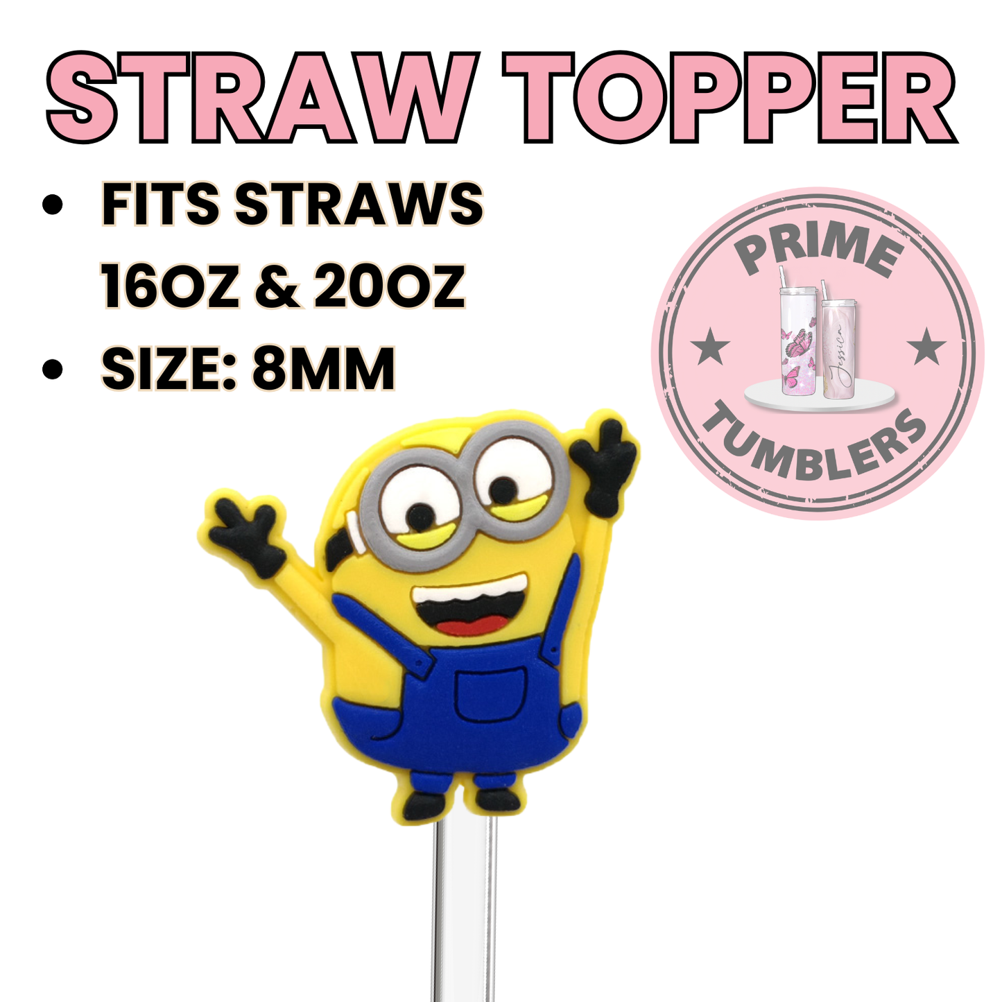 Happy Minion from Despicable me 8MM Straw Topper (Regular Size) – Silicone Straw Cover for Tumblers 16oz and 20oz navy blue