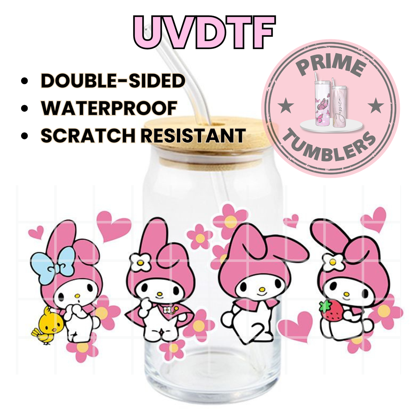Sanrio MY MELODY yellow 16oz UVDTF cup wrap, ready to apply STICKERS