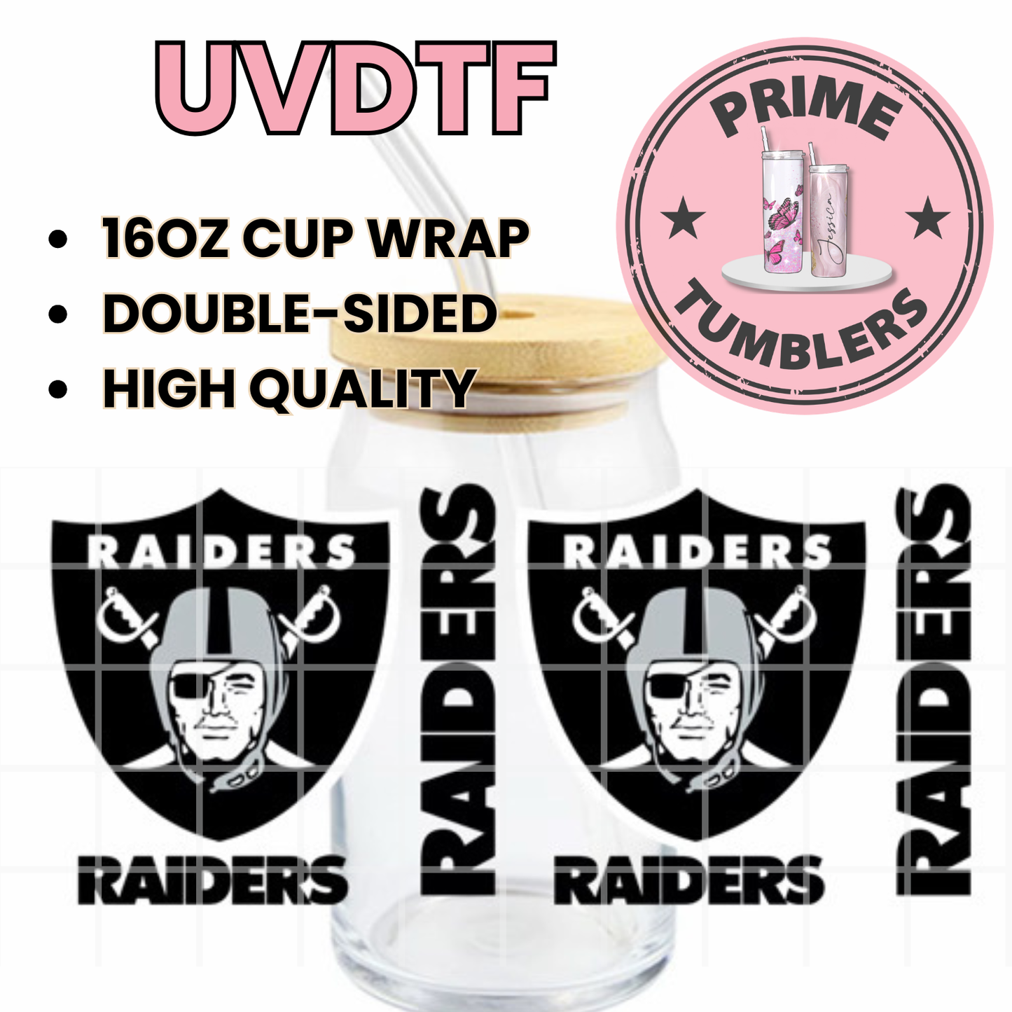 Football RAIDERS shield 16oz UVDTF cup wrap, ready to apply STICKERS Oakland Las Vegas team BLACK