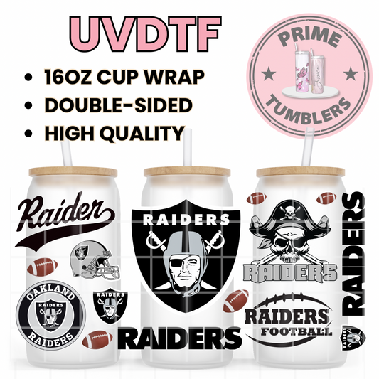 RAIDERS Football black shield Oakland 16oz UVDTF cup wrap, ready to apply STICKERS