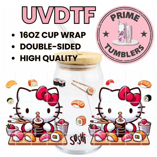 Hello Kitty SUSHI 16oz UVDTF cup wrap, ready to apply STICKERS Sanrio HK Kawaii EXCLUSIVE