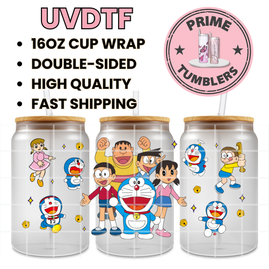 Japanese manga anime Doraemon Nobita Nobi Shizuka Minamoto Takeshi "Gian" Goda Suneo Honekawa 16oz UVDTF cup wrap, ready to apply STICKERS Decals