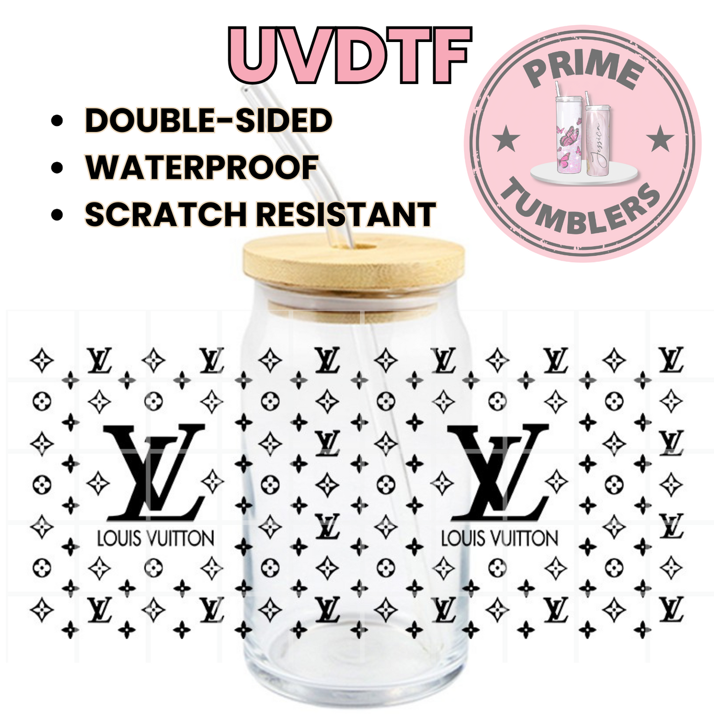 Black LV 16oz UVDTF cup wrap, ready to apply STICKERS